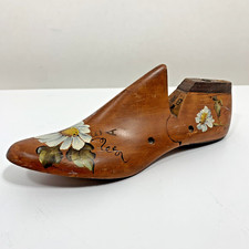 Exquisite Vintage Hand-Painted, Signed Wooden Floral Shoe Mold/Cobbler's Last