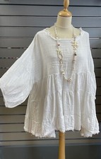 LAGENLOOK 100% COTTON TIERED  GYPSY FRILL TOP (14-20) WHITE