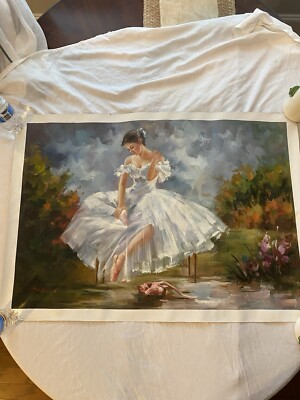 Painting Ballet Dancer On Oil Canvas.