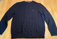 NAUTICA EMBROIDERED LOGO COTTON BLUE CHUNKY CABLKNIT SWEATER MENS SZ XL