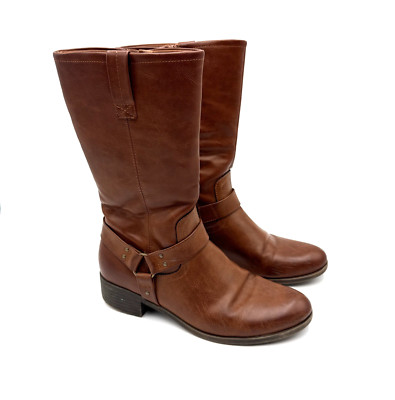 Frye & Co Womens EVELINE BROWN block heel motorcycle boots, Size 8.5