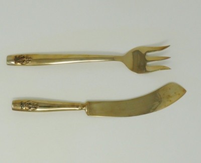 Bronzeware 2 Serving Pieces Knife & Fork Elephant Design Thai Bronze Antipasto