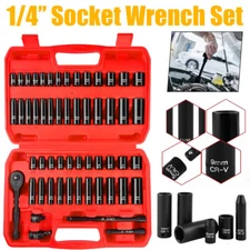 1/4"  55PCS Drive Impact Socket Set SAE & Metric Deep Shallow Sockets Wrench Set