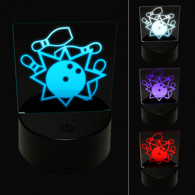 Bowling Ball Strike Pins 3D Illusion LED Night Light Sign Lamp
