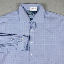 Ralph Lauren Shirt Mens 17.5 Blue Plaid Dress Button Up Long Sleeve