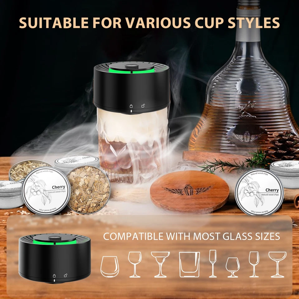 Электрический набор для копчения виски с 6 деревянными сколами, для коктейлей, виски, бурбона - Изображение 3 из 4