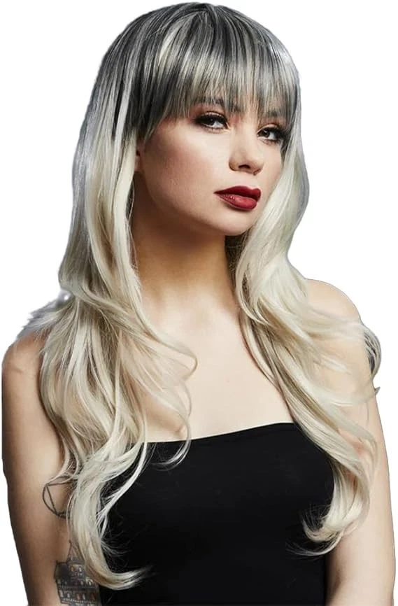 Peluca Fever Sienna 26 pulgadas rubia raíz oscura mujer flequillo diario baile escenario actriz Foto 3 de 4