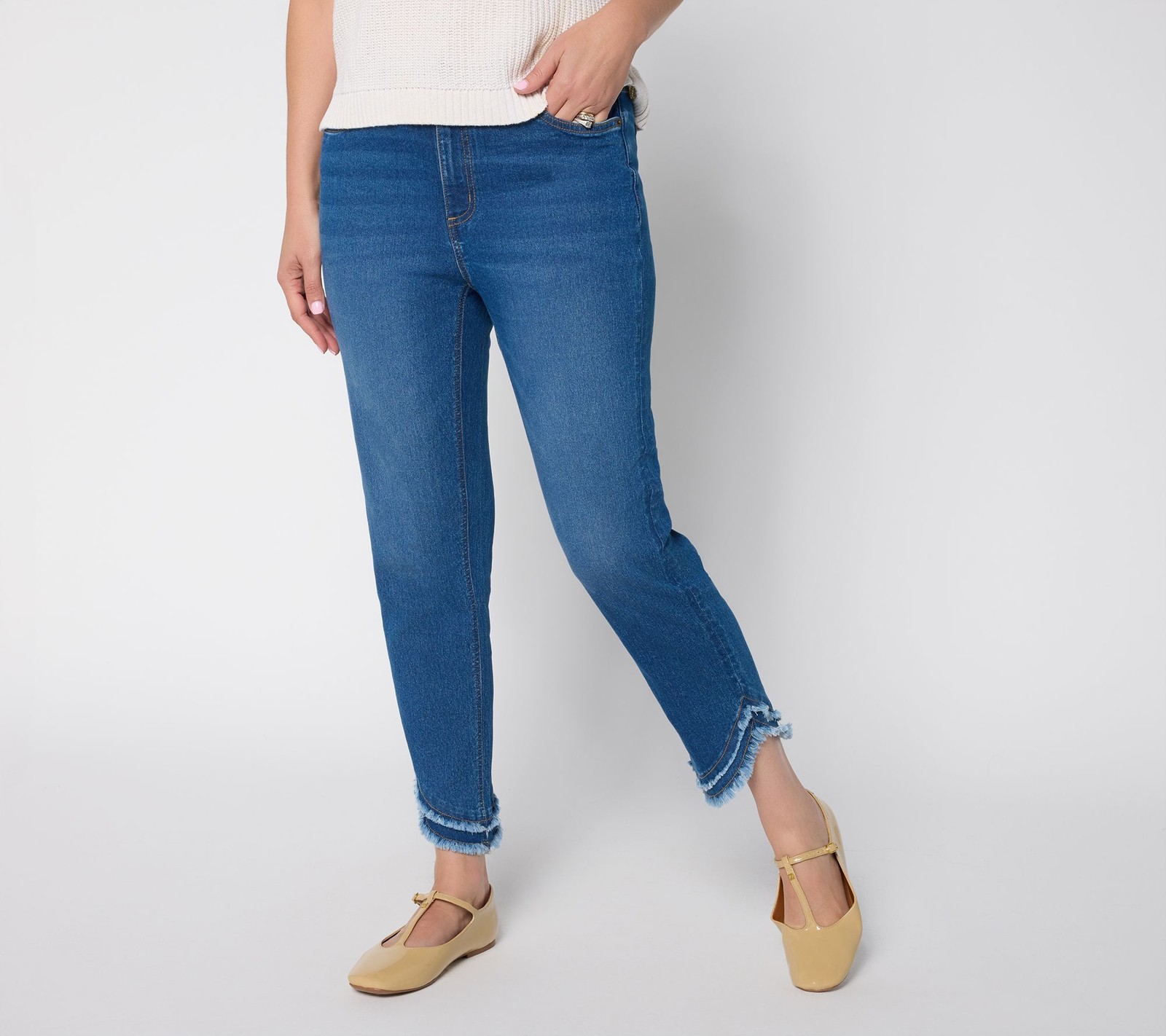 Maya J Women's Pants Sz 16 Denim & Co. Canyon Retreat Indigo Frayed Blue A702590