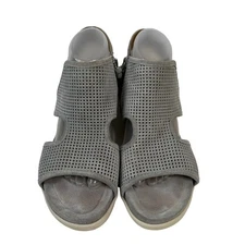 Sofft Size 10 Shandi Nubuck Suede Grey Wedge Sandal Shoes Leather Upper Zip Side