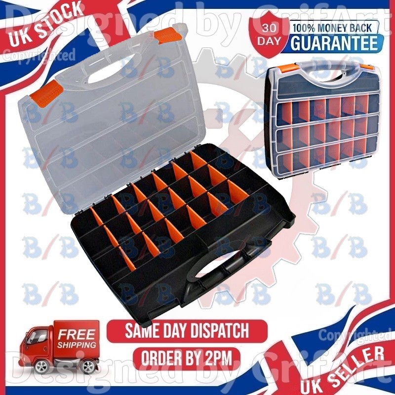 EXTRA LARGE ORGANISER 23 COMPARTMENT STORAGE CASE BOX FOR NAILS SCREWS NUT BOLTS
