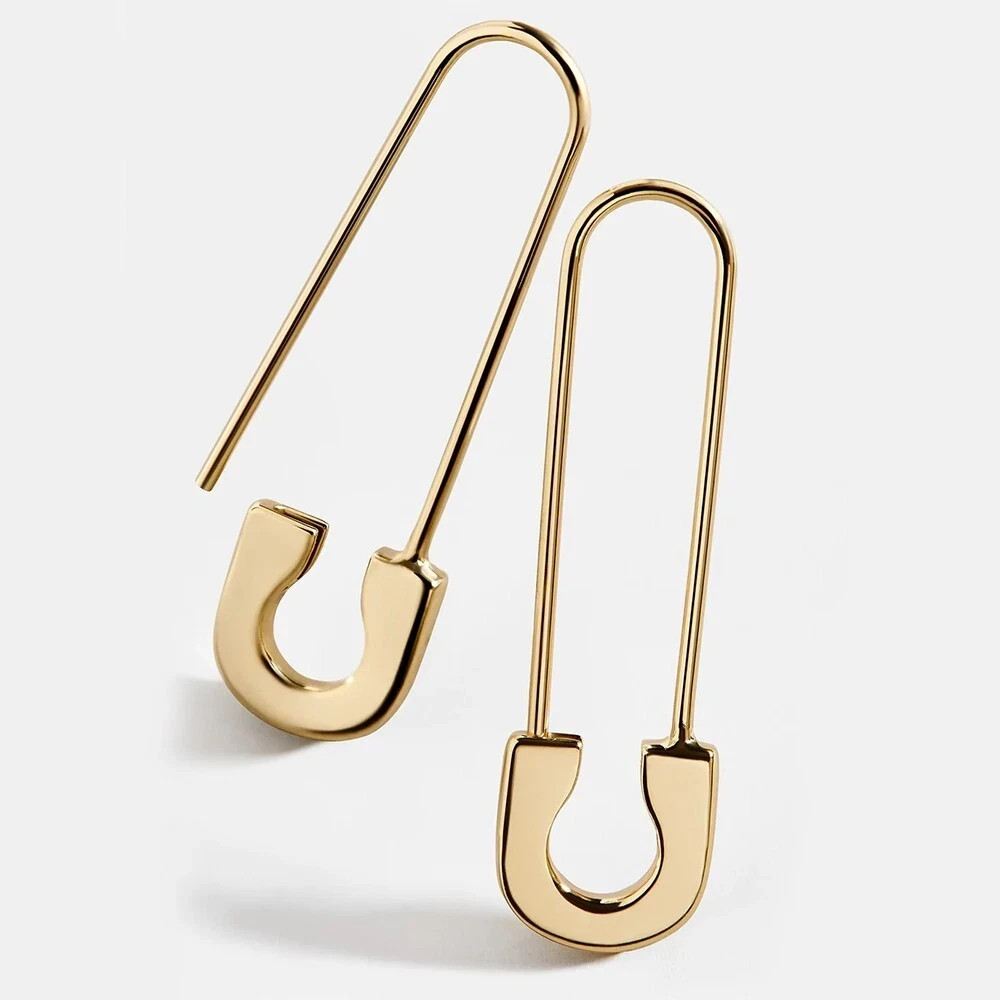 14K Yellow Gold Over Sterling Silver Plain Safety Pin Earrings