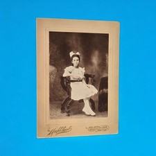 1800s Cabinet Card Studio Photo Wm H. Saul NY Victorian Girl Antique Arm Chair