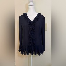 Banana Republic Women s Long Sleeves Ruffle Top Tunic Blouse Navy Size XS