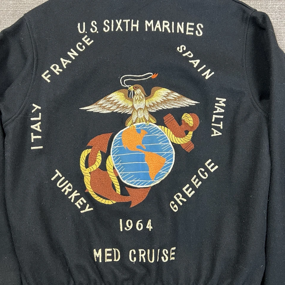 Vintage 60s US Sixth Marines Cruise Souvenir Sukajan Jacket Mens Small Military - Image 2 of 4