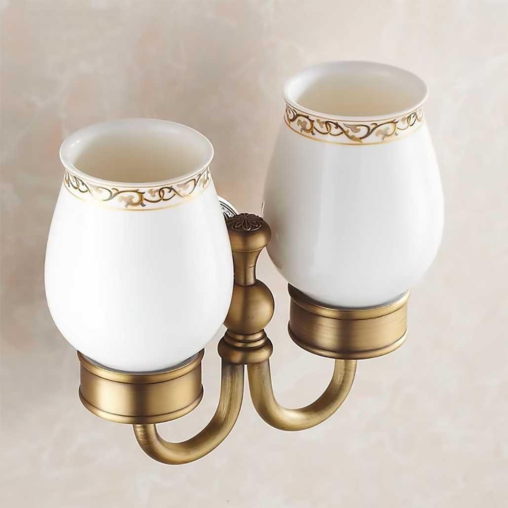 Ceramics Double Toothbrush Holder Tumbler Antique Brass