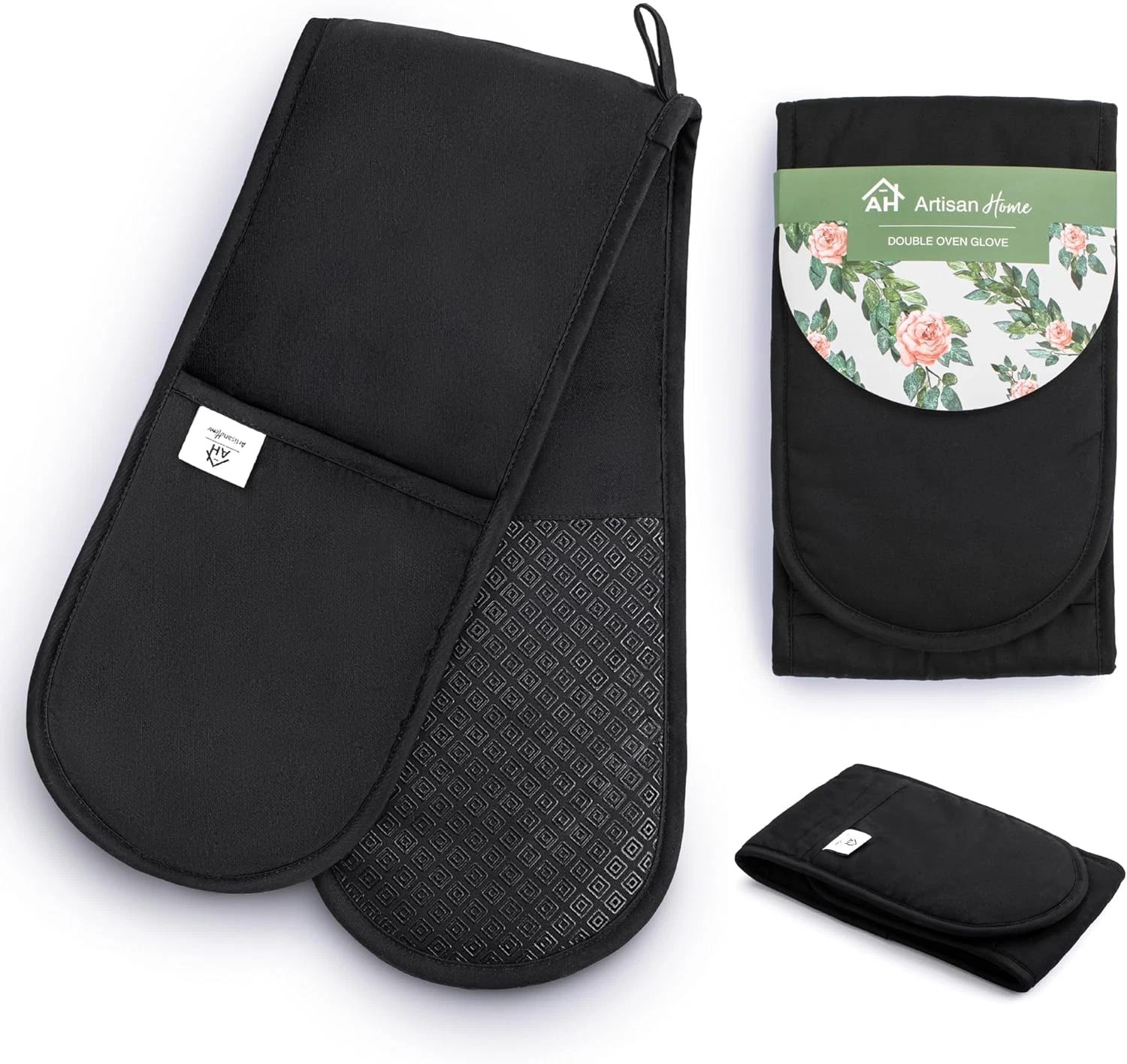 Black Double Oven Gloves | Maximum Heat Resistant Protection | Double Oven Mitt