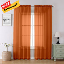 Lecloud Orange Sheer Curtains 84 Inches Long 42"W x 84"L Pack of 2 ,