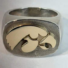 Older Heavy Iowa Hawkeyes on Rectangle Signet Ring Size 9 Marked SS 10k *Read