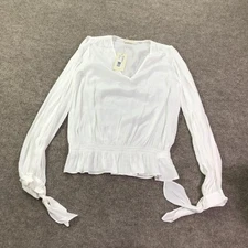 Ramy Brook Blouse Womens Extra Small Ivory Lindsay Long Sleeve Tie Cuff Top NWT