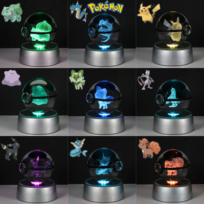 Pokemon 3D Crystal Ball Figure Toys Pokeball Mimikyu Bulbasaur Umbreon Pikachu