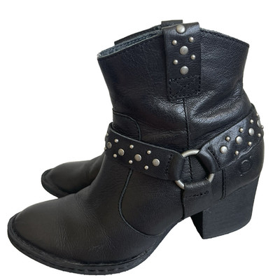 Born Slater Western Studded Harness Boots Block Heel Black Size 6.5 M/W