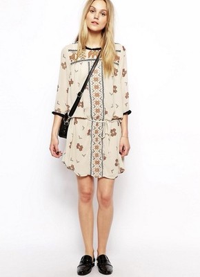 Maison Scotch / Made Moiselle Shift Dress Sz 2 AU10 US6 Aztec Print Long Sleeve 