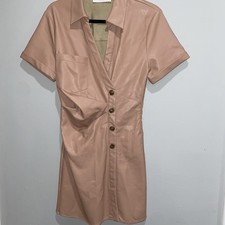 ASTR the Label Shirtdress TERRA FAUX LEATHER BUTTON UP MINI DRESS Soft Pink Sz S