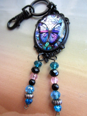 Butterfly & Beaded Purse Jewelry Key Ring, 10 inches