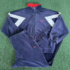 Vintage 90s Fila Velour Track Suit Jacket  Pants Red Navy Blue XL 36x25.5" USA