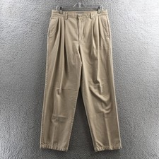 Eddie Bauer Chino Pants Mens 35x32 Khaki Pleated Front Zip Fly Cotton Casual