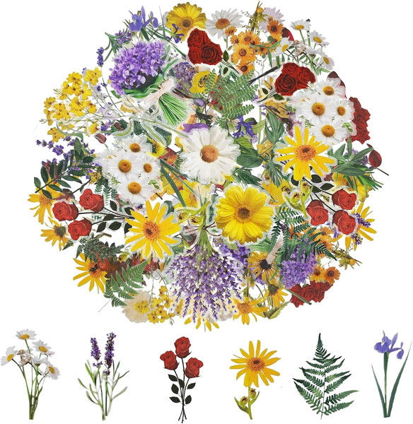 18 StüCk Blumen Scrapbooking Aufkleber, Pet Transparente Pflanzen Aufkleber, Blu-image