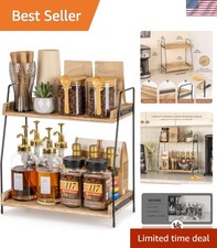 Coffee Station Organizer 2 Tier Wooden Shelf for Kitchen Coffee Bar Accessories