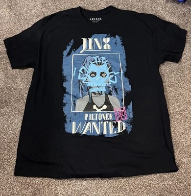 Arcane Jinx T Shirt Piltover Wanted League of Legends Black Graphic Tee Size XL