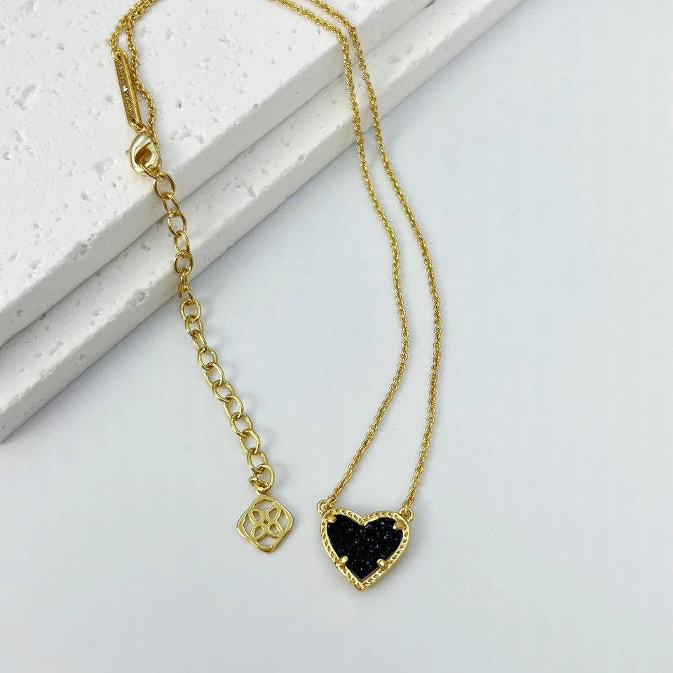 kendra Scott Ari сердце glod регулируемая длина подвеска ожерелье - черный drusy - Изображение 4 из 4
