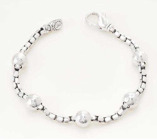 JAI by John Hardy Sterling Silver Box Chain Bracelet with 5 Sterling Beads 7 in