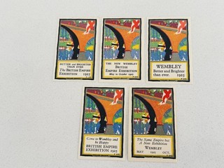 5 Original 1925 British Empire Exhibition Wembley Cinderella Poster Stamp Labels