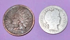 1865 Indian Head Penny and 1910 D Barber Dime
