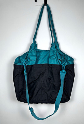Puma Teal Black Nylon Tote Shoulder Bag Multiple Pockets