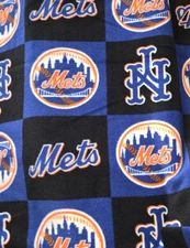 MLB New York Mets Squares Black Blue Fleece Craft Sewing Fabric One Yard 2012