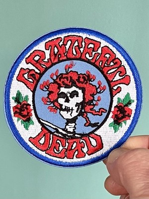 Grateful Dead Iron On Patch Bertha Red Roses White Green Blue Embroidered Round