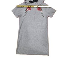 Love Fire Gray Hoodie Dress Short Sleeve Rose Floral Embroidery Women's Small S