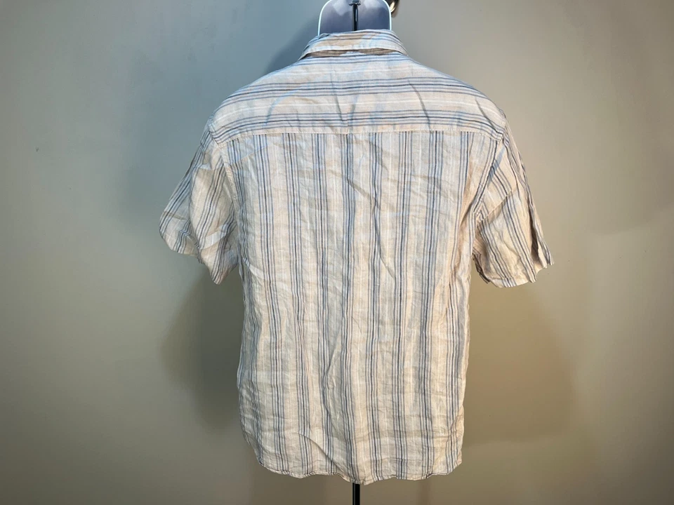 Madewell Men's cream and blue Easy Fit loop collar 100% Linen s/s shirt Medium M - Image 3 of 4