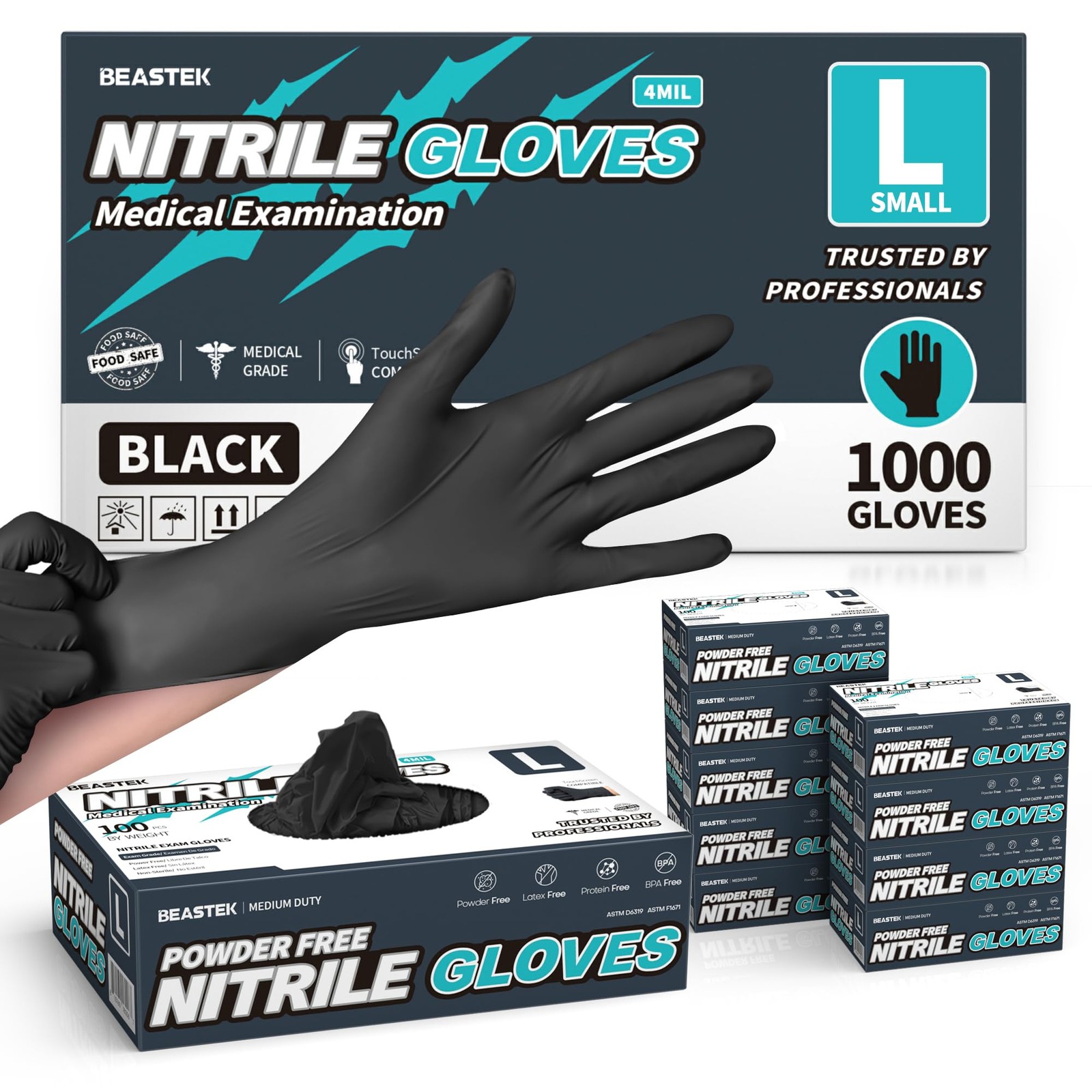 Black Nitrile Exam Gloves 4.0 Mil Powder-Free Latex-Free Disposable
