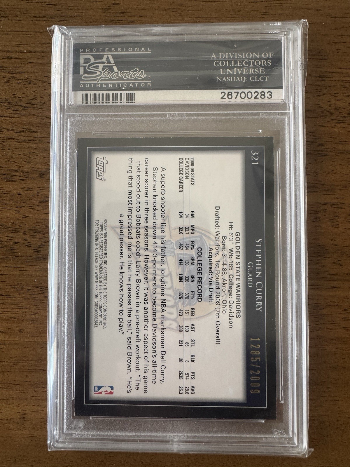 2009-10 Topps - Stephen Curry #321 Gold /2009 (RC) PSA 6.5 Pop 1 view 2