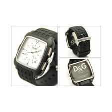 SALE DOLCE & GABBANA Watch D&G TIME SQUARE Rubber Strap Date Calendar Black NEW