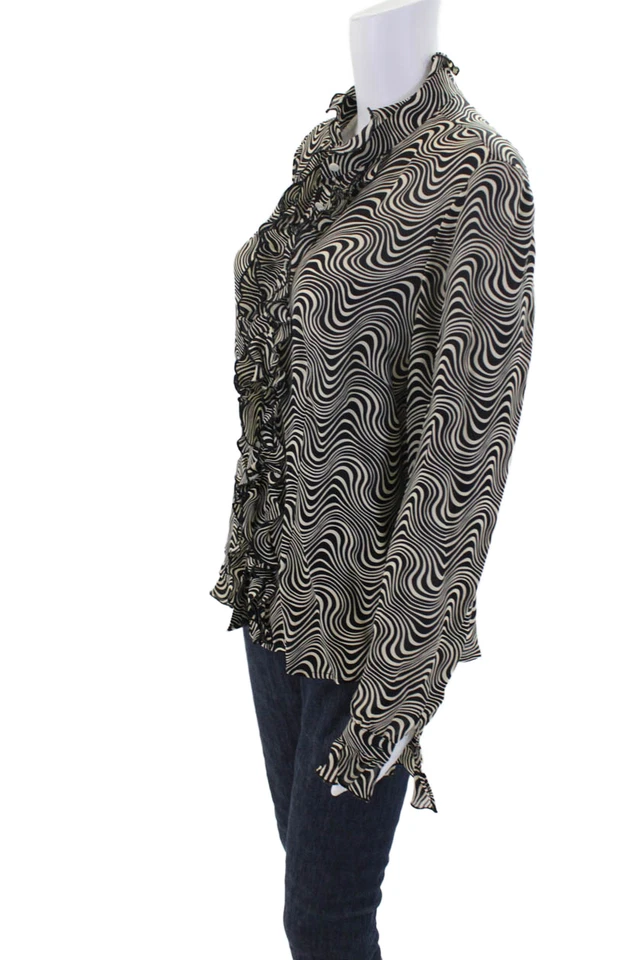 Blusa J. Mclaughlin Mujer Manga Larga Cuello Abotonada Negra Blanca Talla 12 Foto 2 de 4