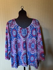 TALBOTS 3X Red/White/Blue Paisley Coastal Vibe Cotton Blend Resort Wear Cardigan