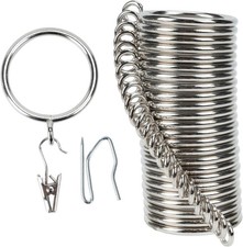 Curtain Rings and Hooks Clip,32mm Inside Diameter,Complete Set with Curtain Pol