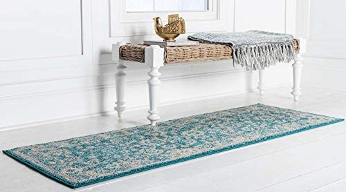 Penrose Collection Area Rug - Krystle (2' 2" x 6' 1" Runner, Turquoise/ Beige) - Picture 2 of 6