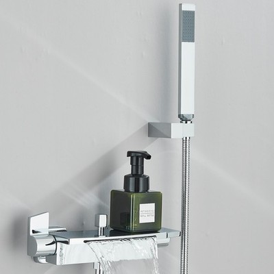 Badewannenarmatur Wasserfall Badarmatur Mischbatterie Handbrause Chrom Duschset